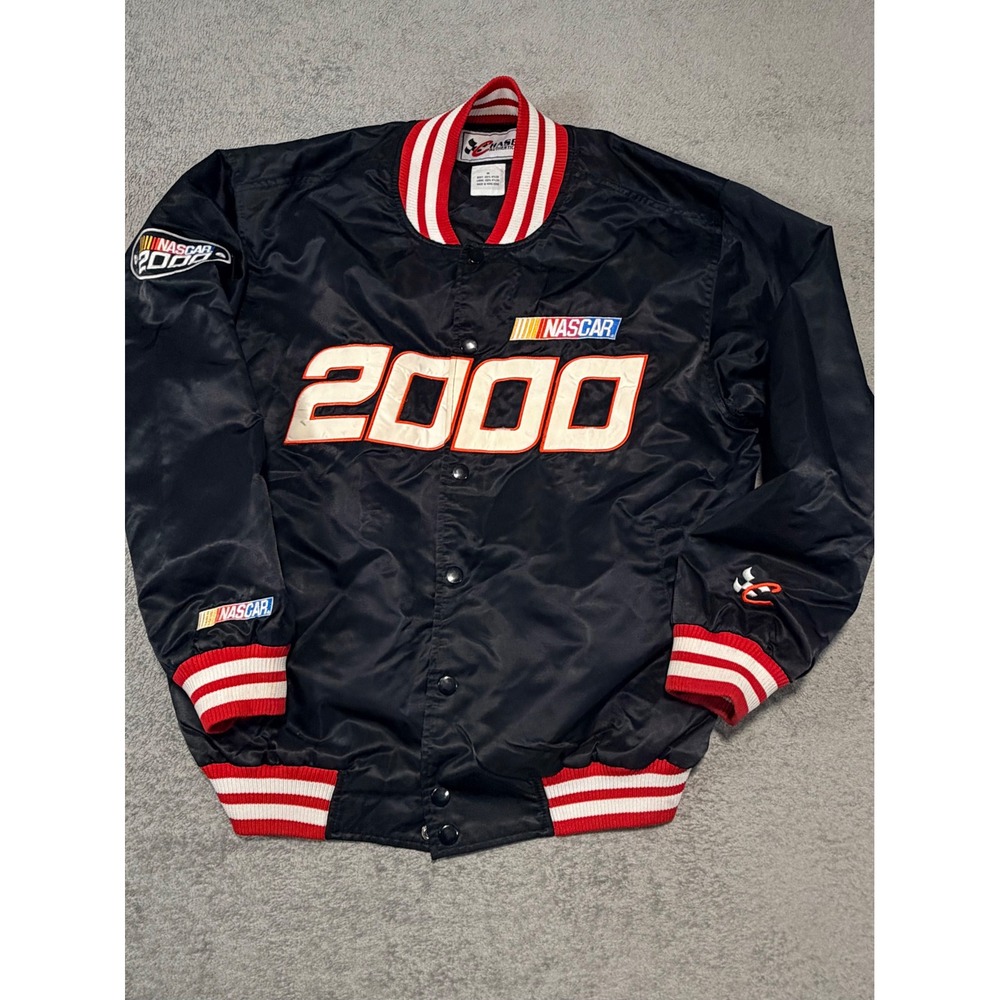 Vintage Chase Authentics NASCAR 2000 Bomber Jacket Mens Medium Black Varsity